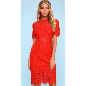 Trendy Red Lace Dress